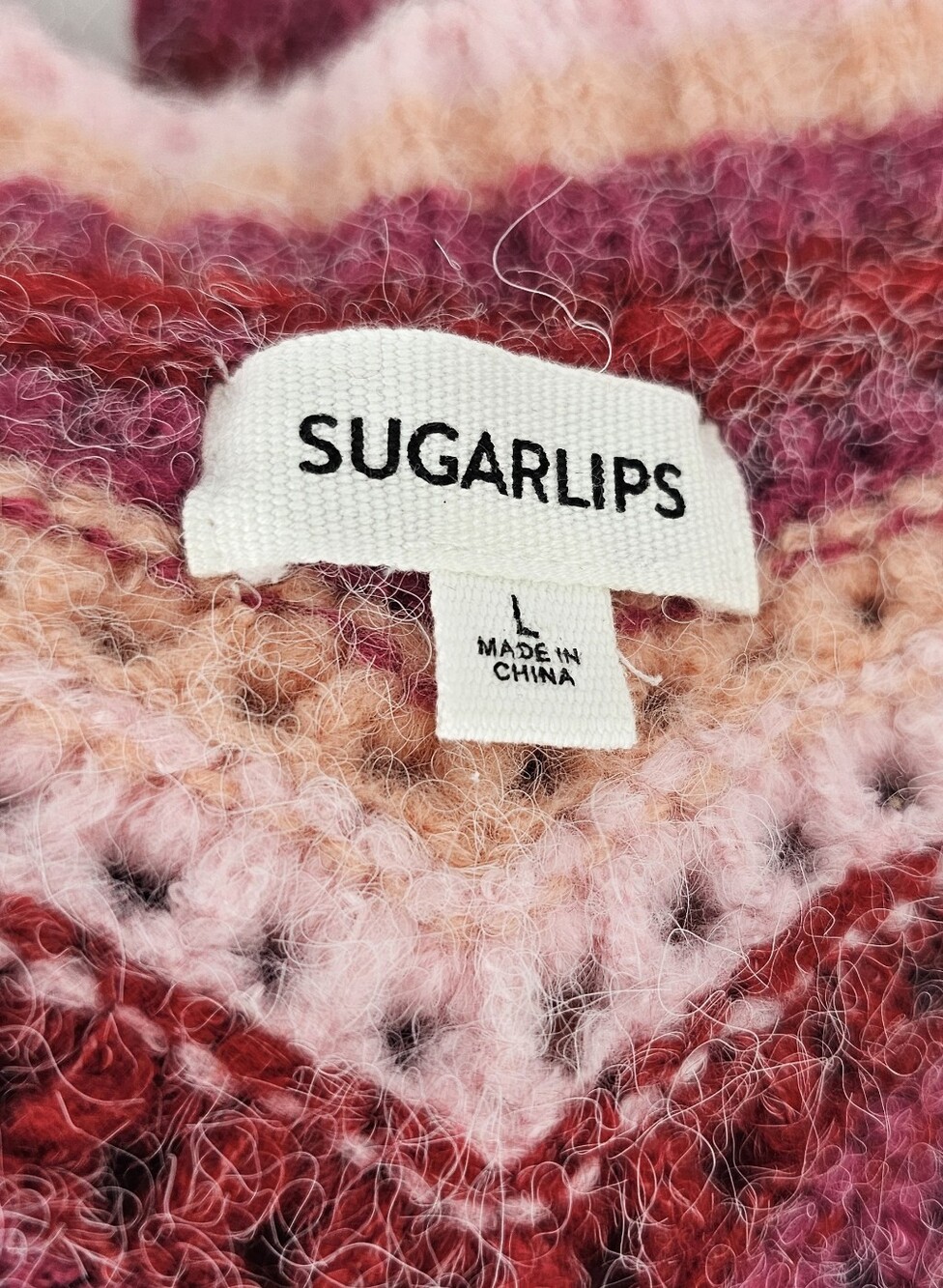 SugarLips Pink Stripe Zig Zag Large Button Knit Cardigan Large - Picture 6 of 6